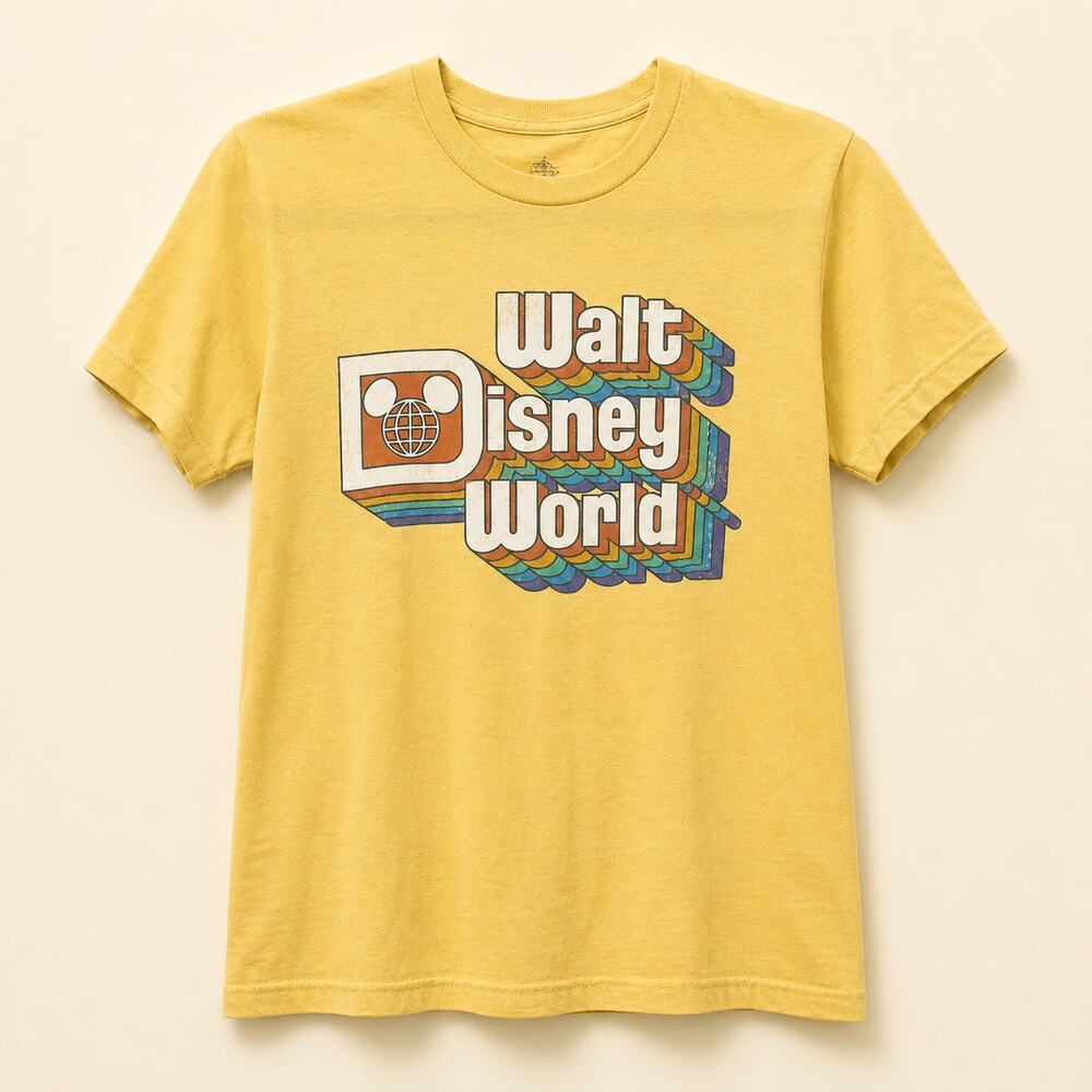Disney Walt Disney World Retro 70s Logo Yellow T-shirt Adult Unisex Small